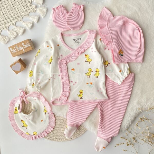 Civcivli Fırfırlı 5 Parça Hastane Çıkışı Takımı