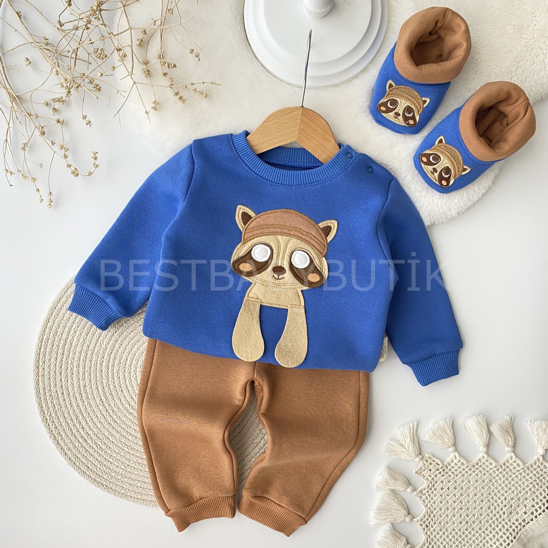 Rakun Ce-Ee Detaylı Panduflu Şardonlu Kışlık 3’Lü Takım