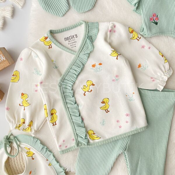 Civcivli Fırfırlı 5 Parça Hastane Çıkışı Takımı