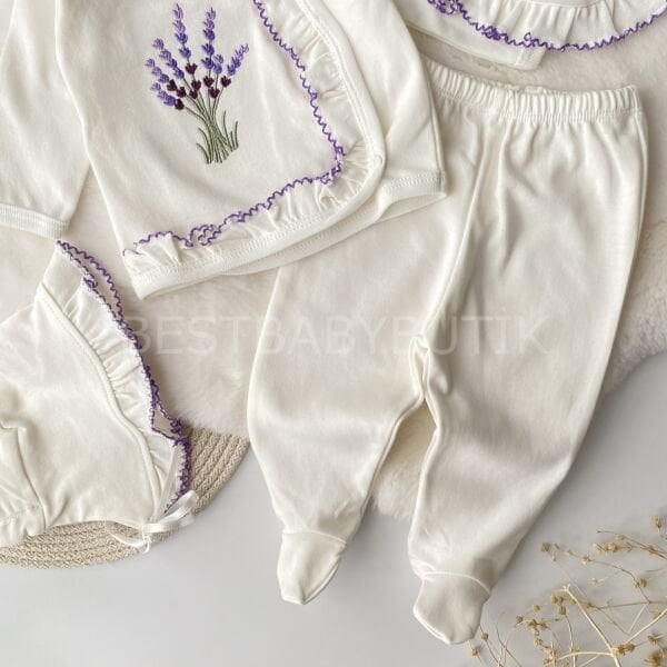 Lavanta Buketi Oyalı 5 Parça Hastane Çıkışı Takımı