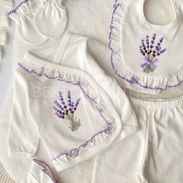 Lavanta Buketi Oyalı 5 Parça Hastane Çıkışı Takımı