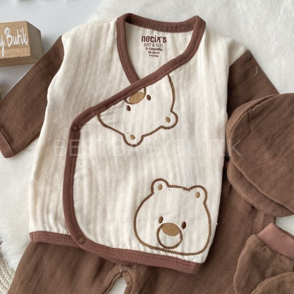 Ayıcık Nakışlı Müslin 5 Parça Hastane Çıkışı Takımı