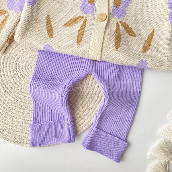 Serpme Çiçek Desenli Triko Hırkalı Takım