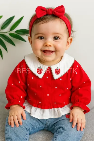 Çilek Yakalı Müslin Gömlekli Kot Pantolonlu 2’Li Takım 18-24 AY