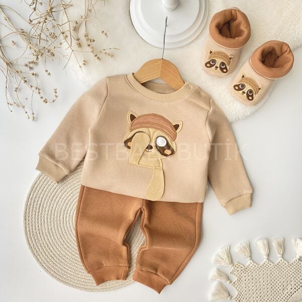 Rakun Ce-Ee Detaylı Panduflu Şardonlu Kışlık 3’Lü Takım