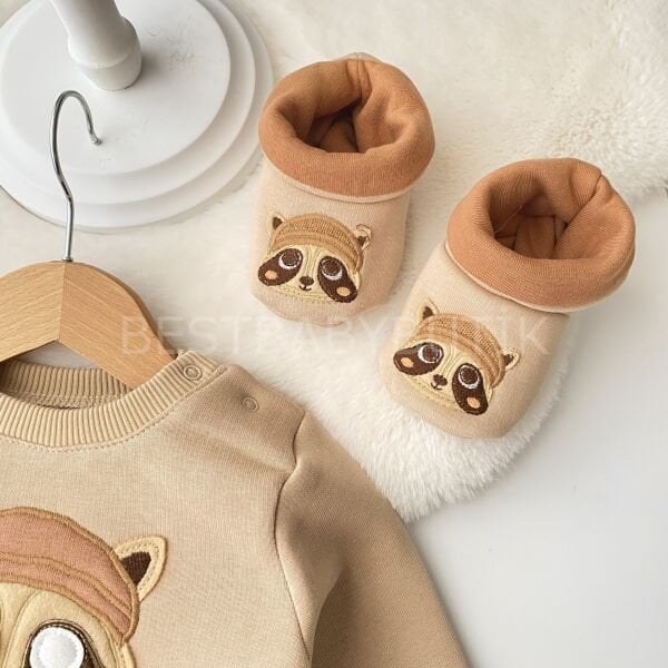 Rakun Ce-Ee Detaylı Panduflu Şardonlu Kışlık 3’Lü Takım