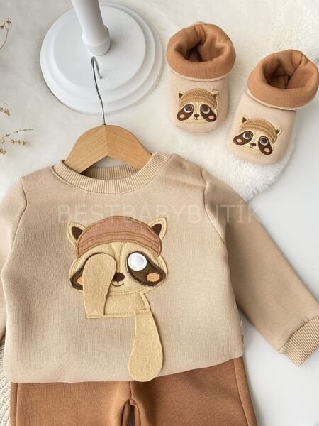 Rakun Ce-Ee Detaylı Panduflu Şardonlu Kışlık 3’Lü Takım