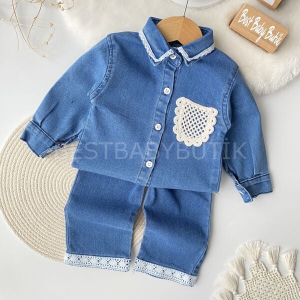 Dantel Detaylı Bol Paça Kot Takım