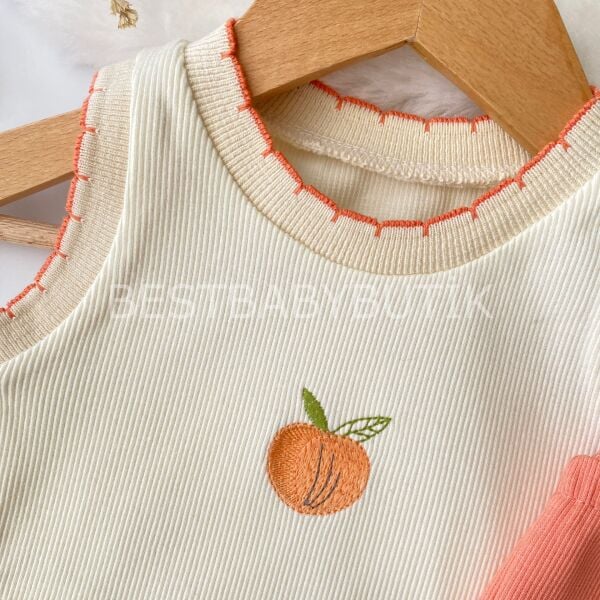 Şeftali Nakışlı Fitilli Crop 2’Li Takım