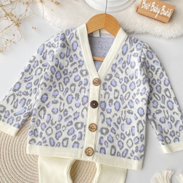 Leopar Desenli Triko Hırkalı Takım