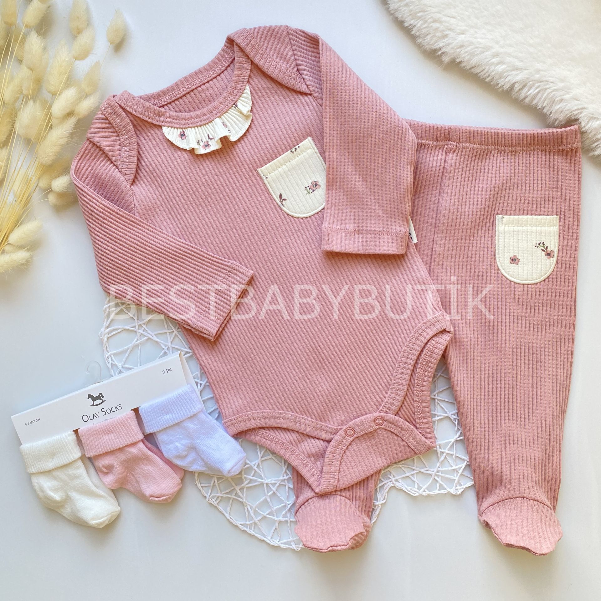 ELSA ÇITIR ÇİÇEKLİ CEP DETAYLI FİTİLLİ ALT ÜST TAKIM