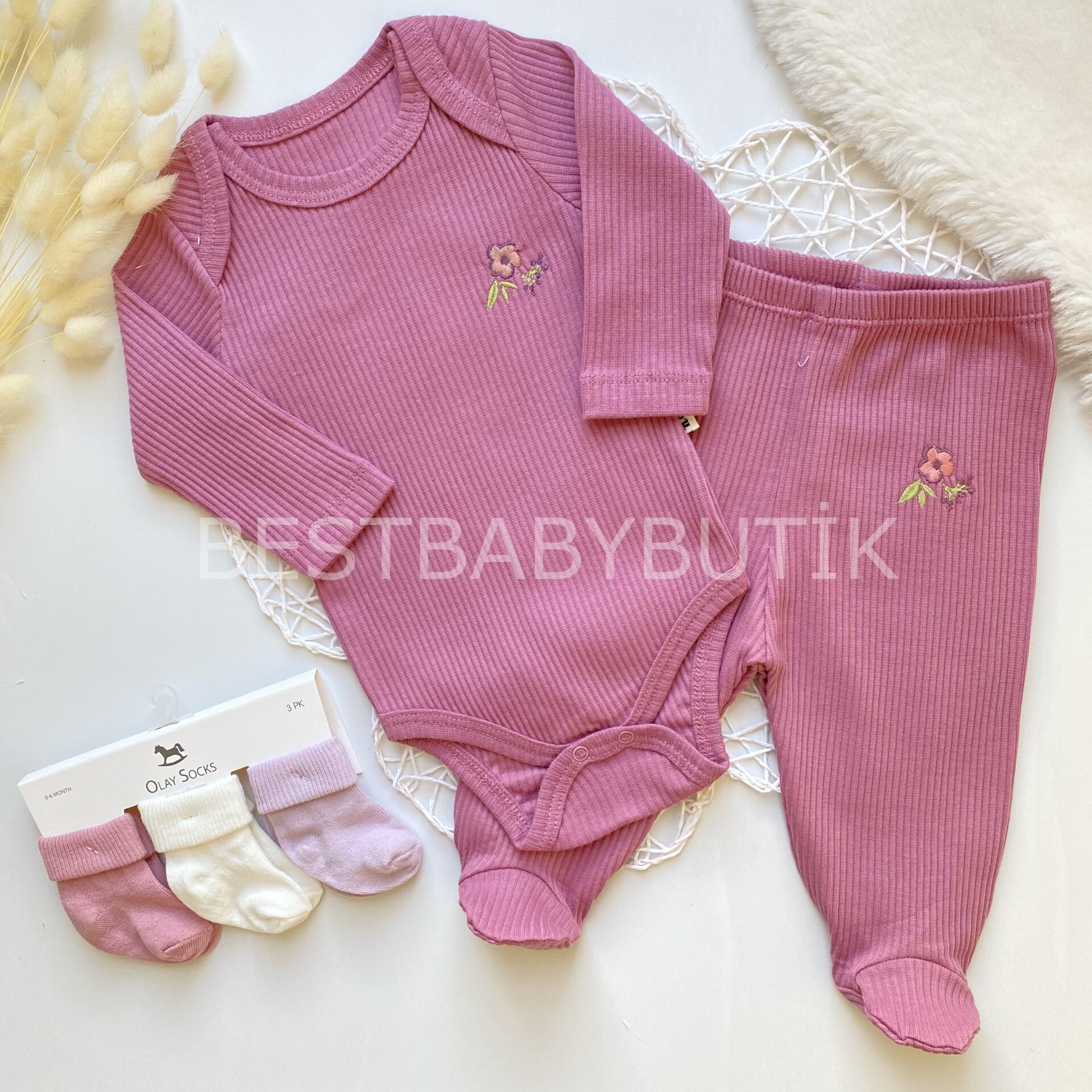 ELSA ÇİÇEK İŞLEMELİ FİTİLLİ ALT ÜST TAKIM