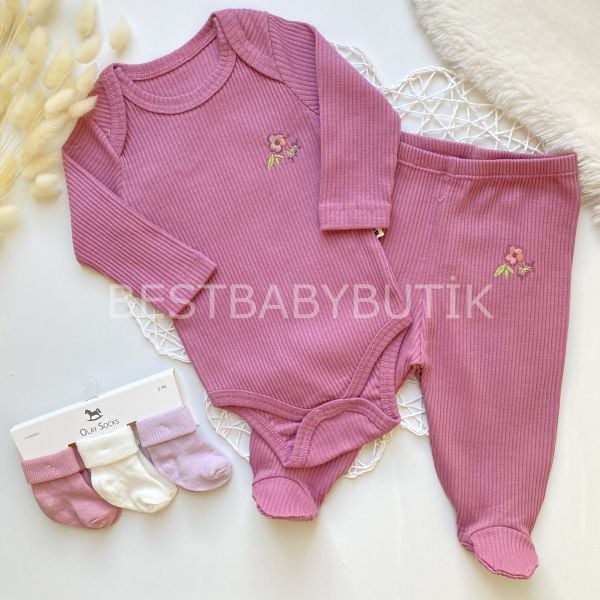 ELSA ÇİÇEK İŞLEMELİ FİTİLLİ ALT ÜST TAKIM