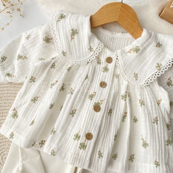 Eftelya Çıtır Çiçekli Müslin Gömlek ve Yandan Fırfırlı Bol Paça Takım