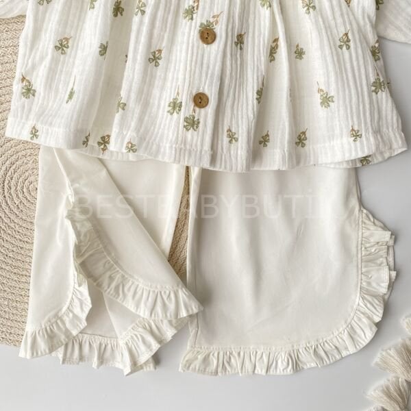 Eftelya Çıtır Çiçekli Müslin Gömlek ve Yandan Fırfırlı Bol Paça Takım 4 YAŞ