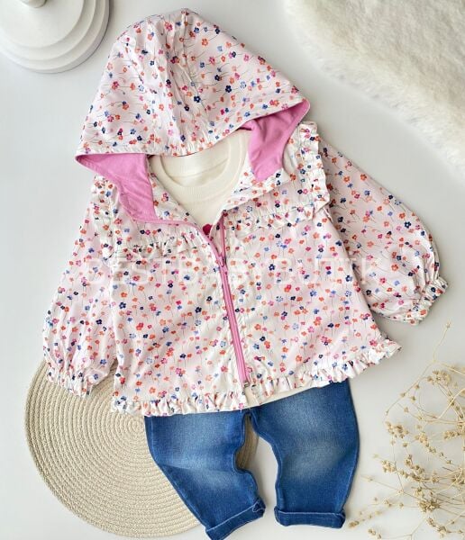 Dijital Çiçek Baskılı Yağmurluklu 3’Lü Takım