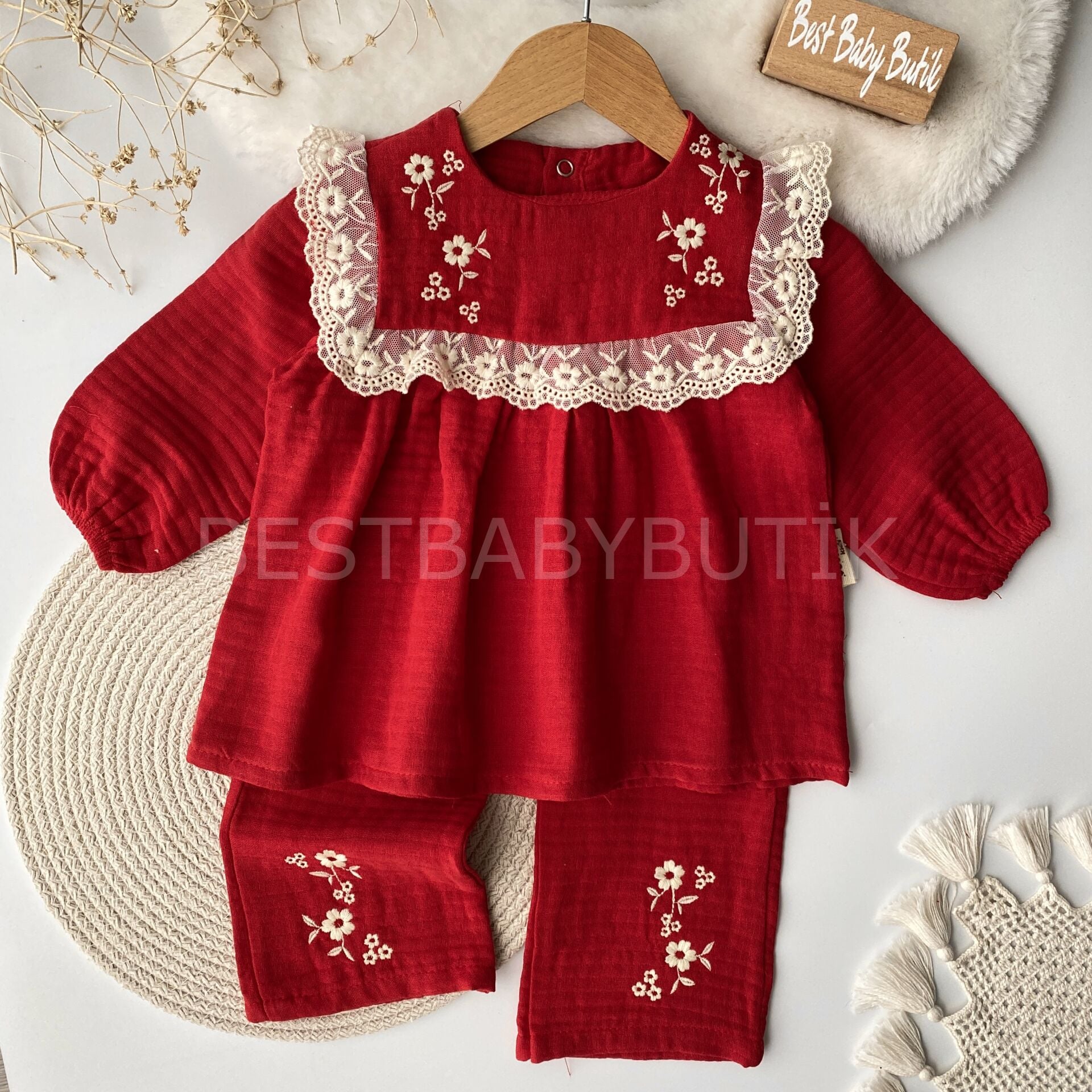 Çiçek Nakışlı Robalı Müslin Takım 6-9 AY