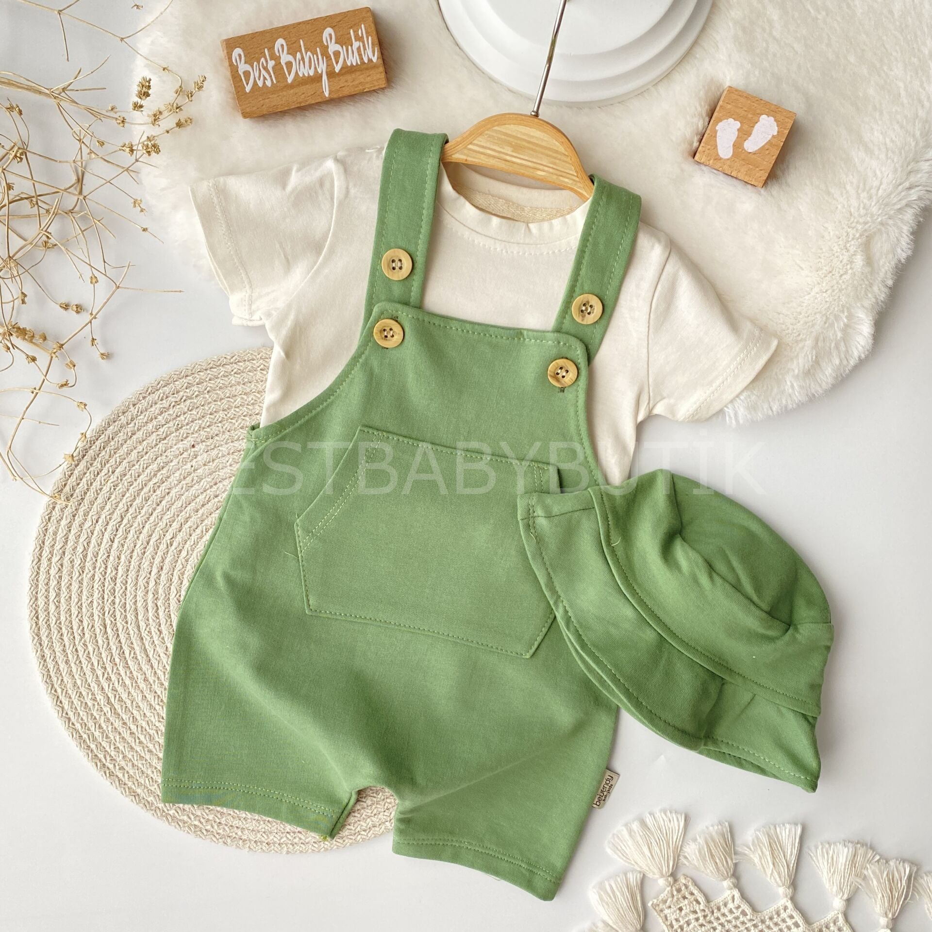 Şapkalı 3’Lü Salopet Tulum Seti 3-6 AY