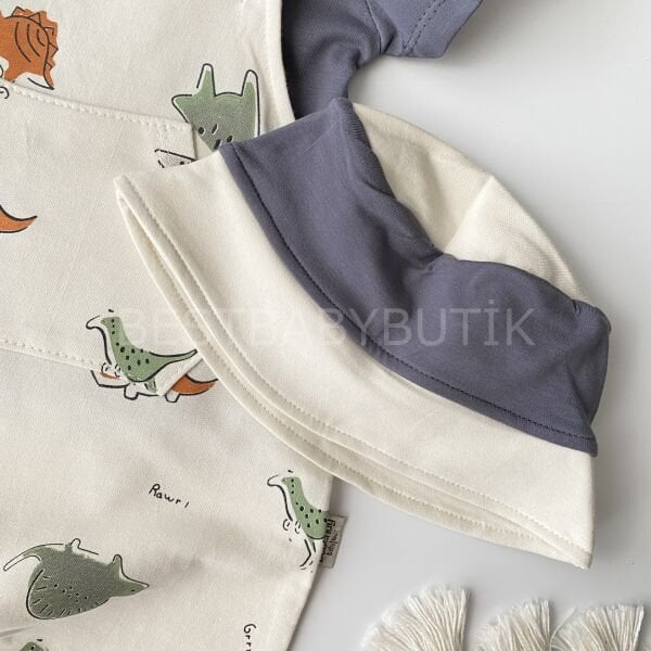 Dinazor Baskılı Şapkalı 3’Lü Salopet Tulum Seti 3-6 AY