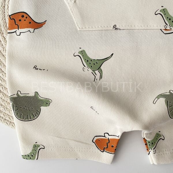 Dinazor Baskılı Şapkalı 3’Lü Salopet Tulum Seti 3-6 AY