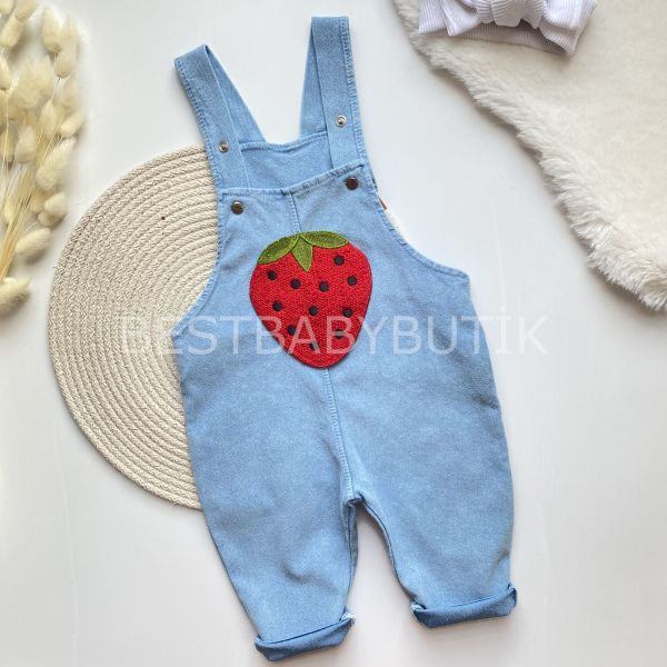 ÇİLEK FİSTO YAKALI BLUZ VE  KOT SALOPET 2’Lİ TAKIM