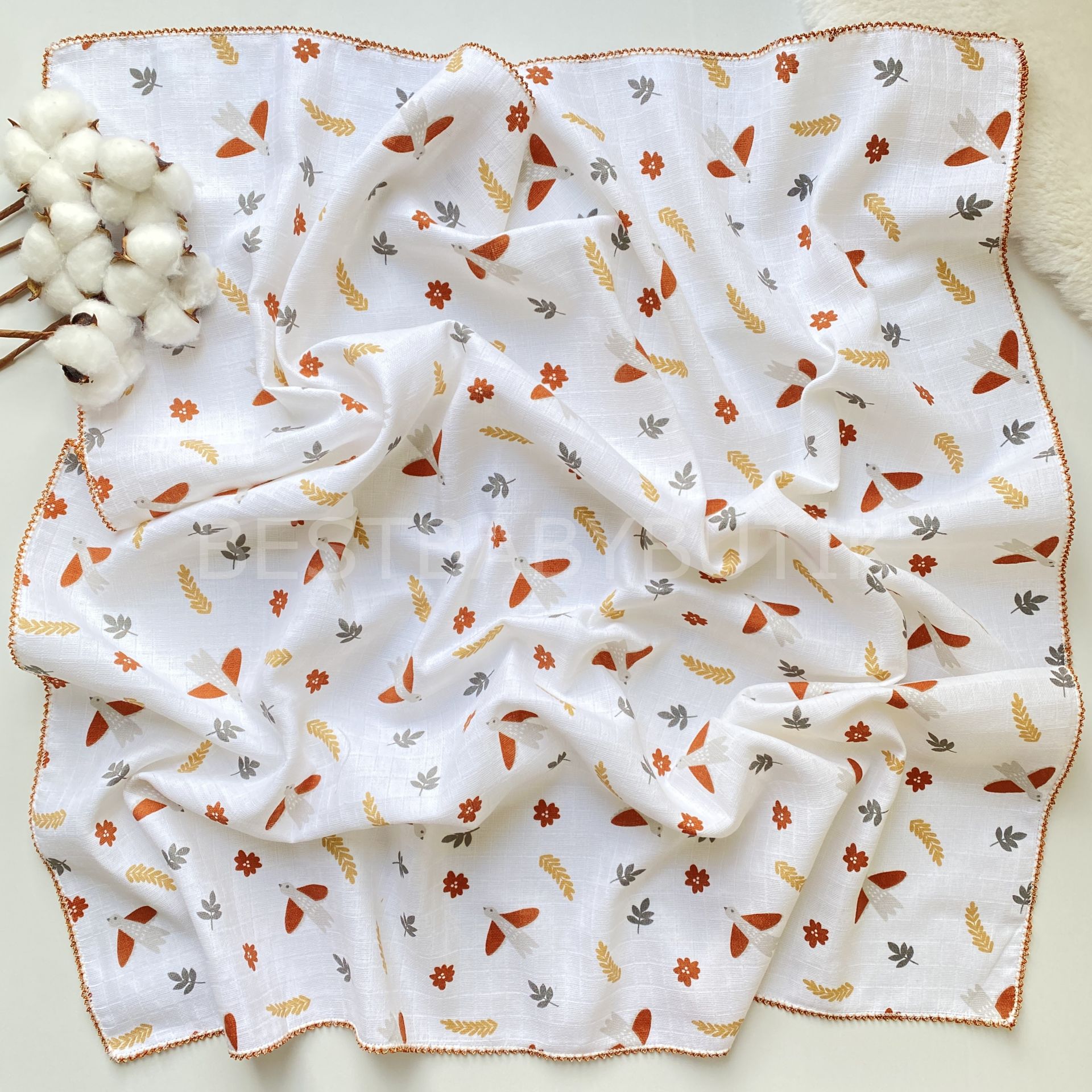 KUŞ DESENLİ TEK KATLI MÜSLİN ÖRTÜ/BATTANİYE 80x90
