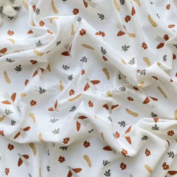 KUŞ DESENLİ TEK KATLI MÜSLİN ÖRTÜ/BATTANİYE 80x90