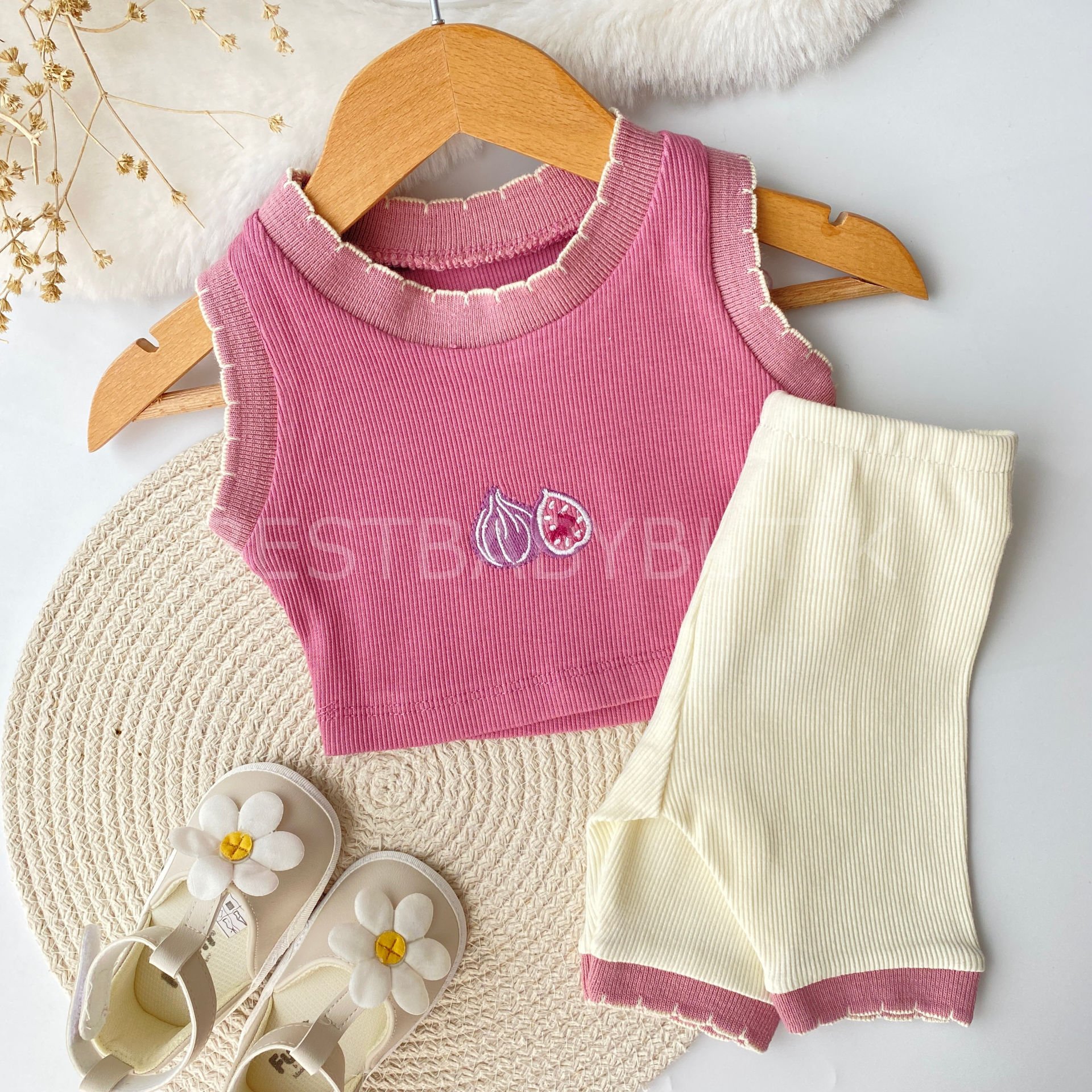 İncir Nakışlı Fitilli Crop 2’Li Takım