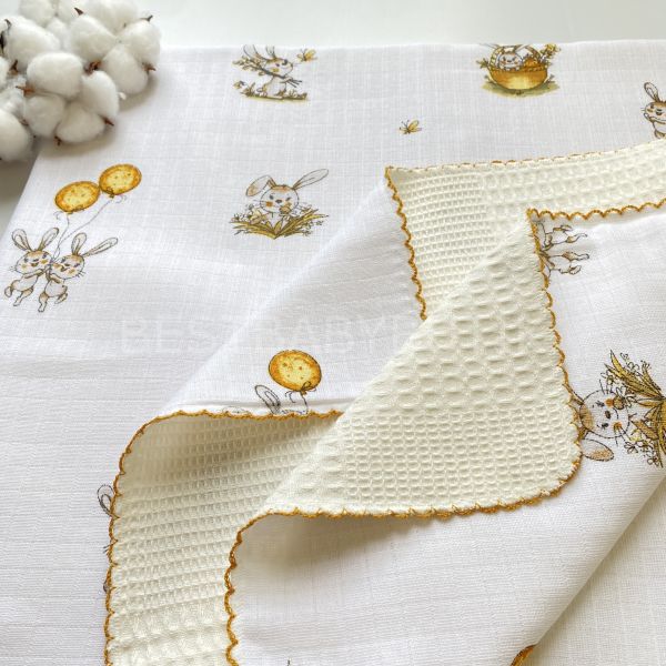 TAVŞAN DESENLİ MÜSLİN PİKELİ BÜYÜK BOY BATTANİYE 100x100