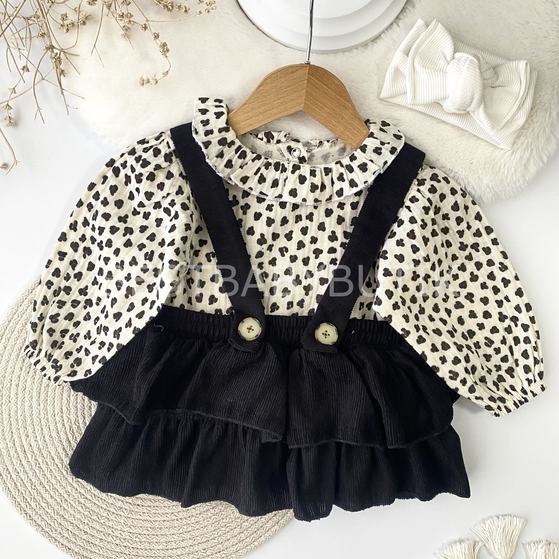 Leopar Desenli Müslin Gömlekli Fırfırlı Jile Elbise 9-12 AY
