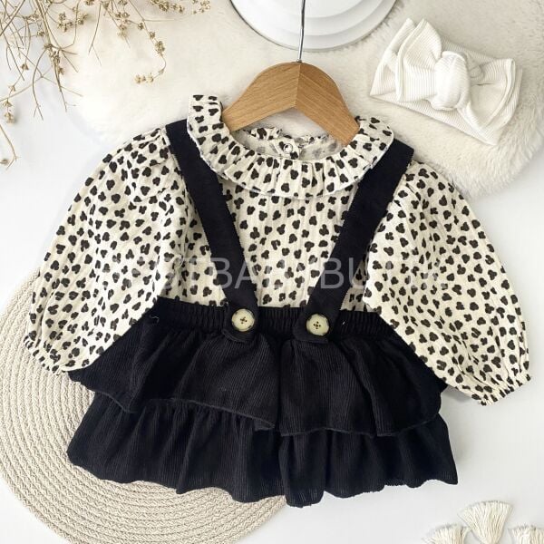 Leopar Desenli Müslin Gömlekli Fırfırlı Jile Elbise