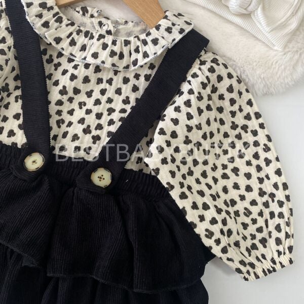 Leopar Desenli Müslin Gömlekli Fırfırlı Jile Elbise 9-12 AY