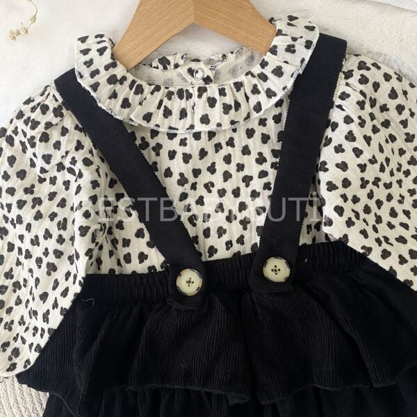 Leopar Desenli Müslin Gömlekli Fırfırlı Jile Elbise 9-12 AY
