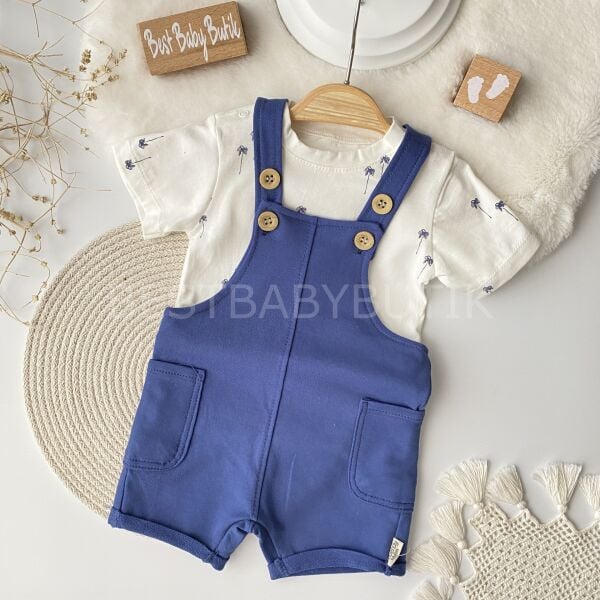 Palmiye Baskılı Şapkalı 3’Lü Salopet Tulum Seti