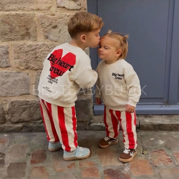 Big Heart Crew Yazılı Sırt Baskılı Çizgili Eşofma Takımı