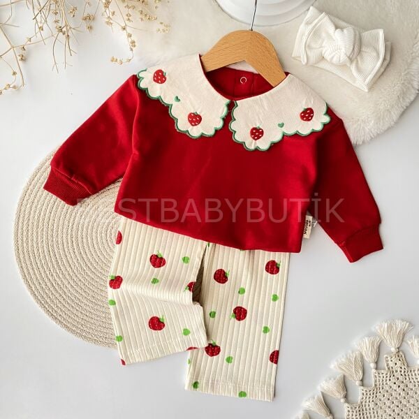 Çilek Yaka Detaylı Bol Paça 2’Li Takım