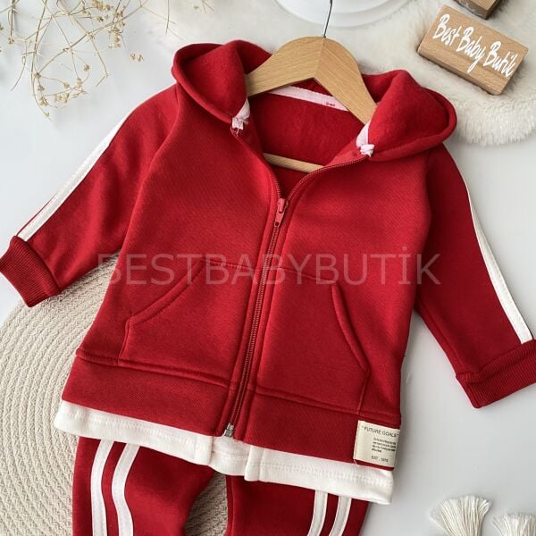 Spor Çizgili Kapşonlu Unisex  Eşofman Takımı