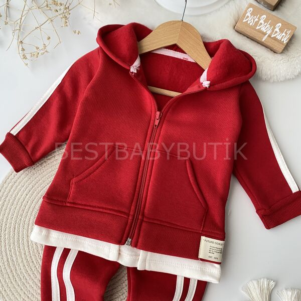 Spor Çizgili Kapşonlu Unisex  Eşofman Takımı 6-9 AY