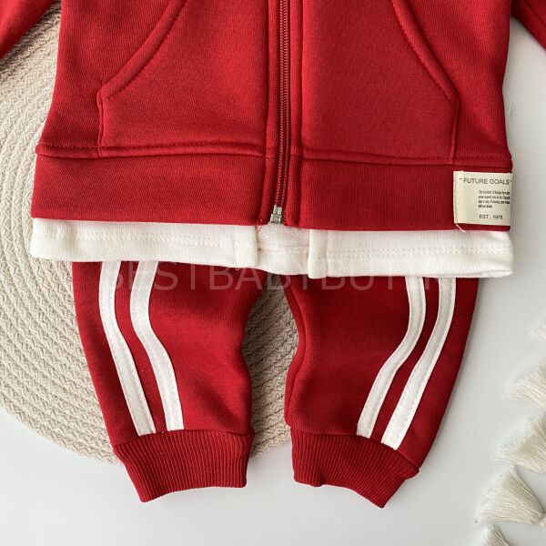 Spor Çizgili Kapşonlu Unisex  Eşofman Takımı 6-9 AY