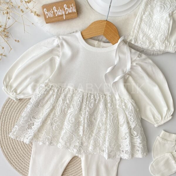 Premium İnci Fransız Dantel Detaylı Tulumlu Mevlüt Seti