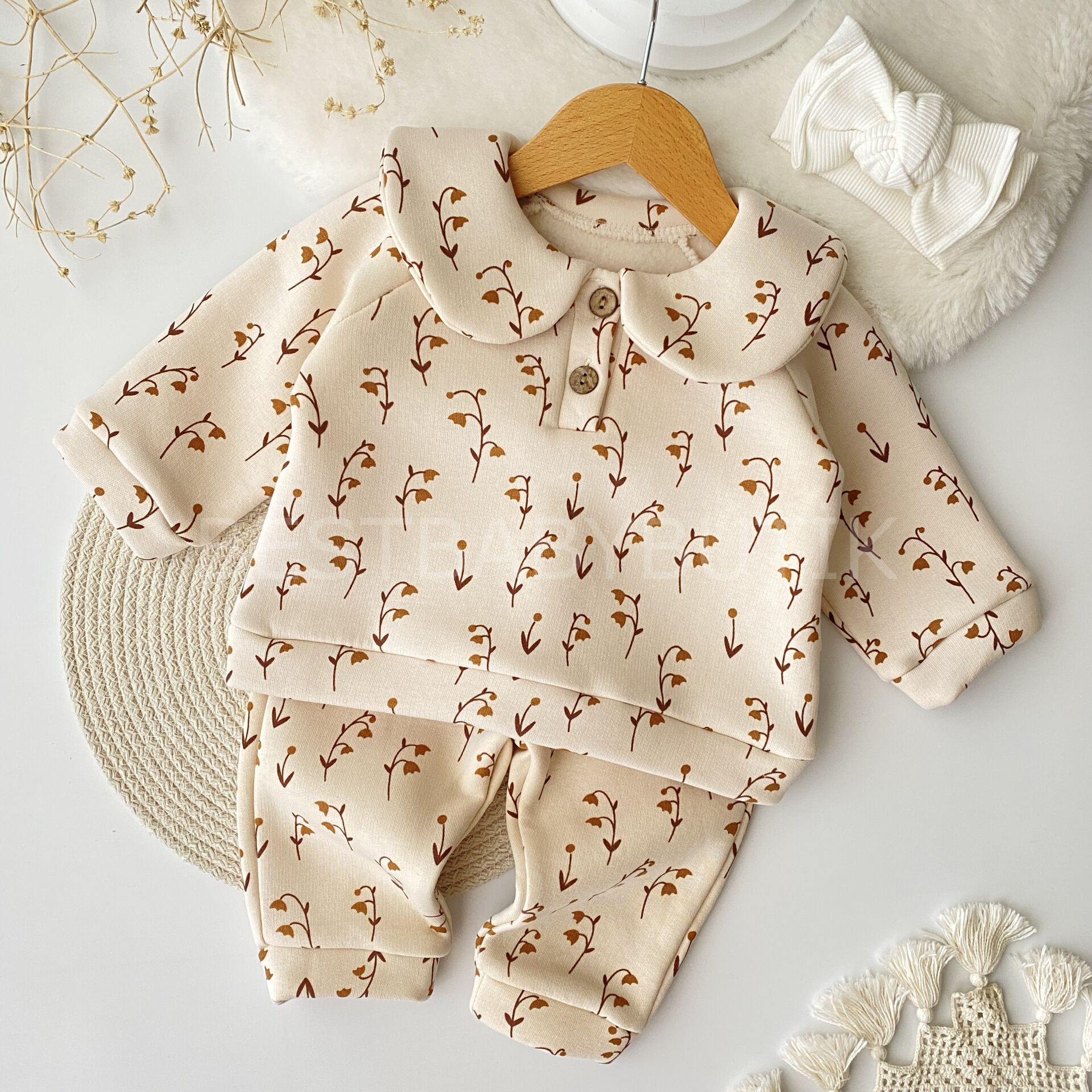 Bebek Yaka Laleli Şardonlu 2’Li Takım