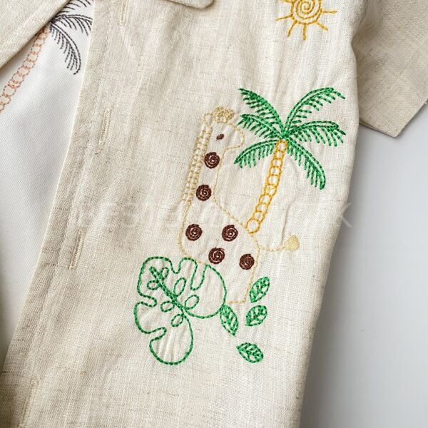 Safari Nakışlı Keten Gömlekli 3’Lü Takım 18-24 AY