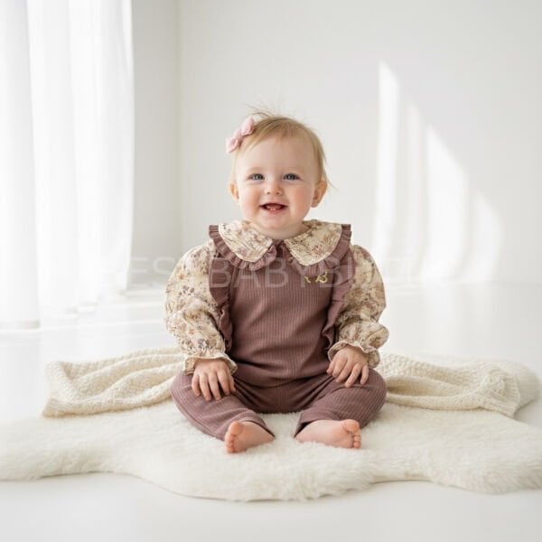 Çiçekli Bebe Yaka Gömlek Görünümlü 2’Li Takım