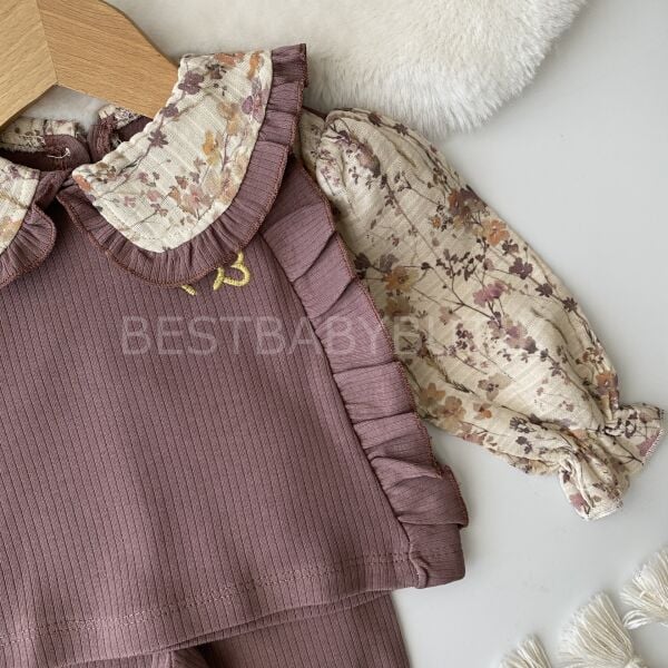 Çiçekli Bebe Yaka Gömlek Görünümlü 2’Li Takım