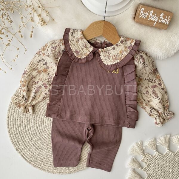 Çiçekli Bebe Yaka Gömlek Görünümlü 2’Li Takım