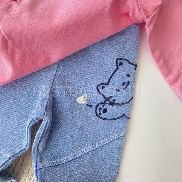 Hello Kedi Nakışlı Kot Pantolonlu 2’Li Takım