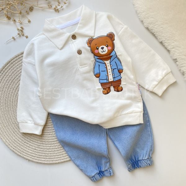 AYICIK DETAYLI POLO YAKA KOT PANTOLONLU 2’Lİ TAKIM
