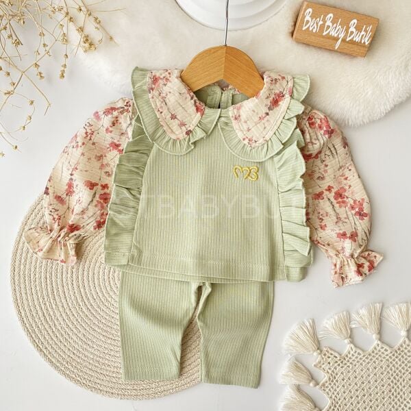 Çiçekli Bebe Yaka Gömlek Görünümlü 2’Li Takım