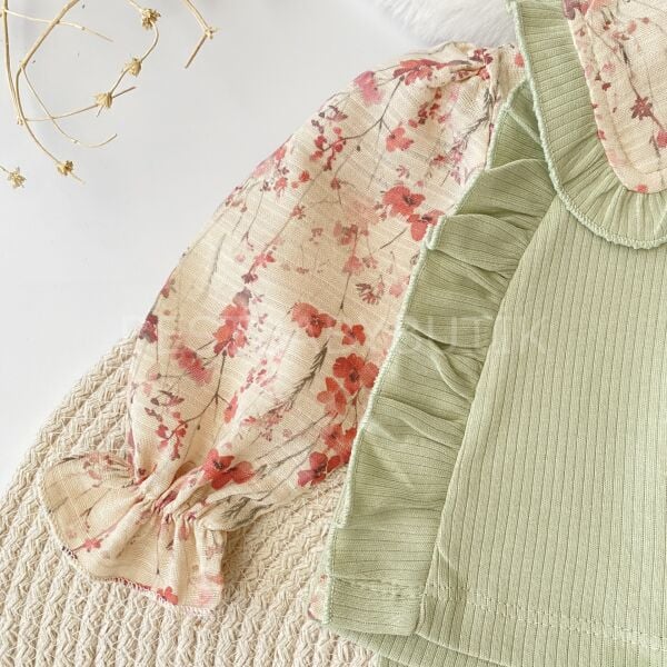 Çiçekli Bebe Yaka Gömlek Görünümlü 2’Li Takım