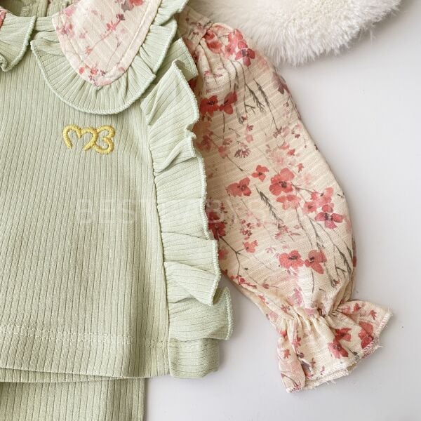 Çiçekli Bebe Yaka Gömlek Görünümlü 2’Li Takım
